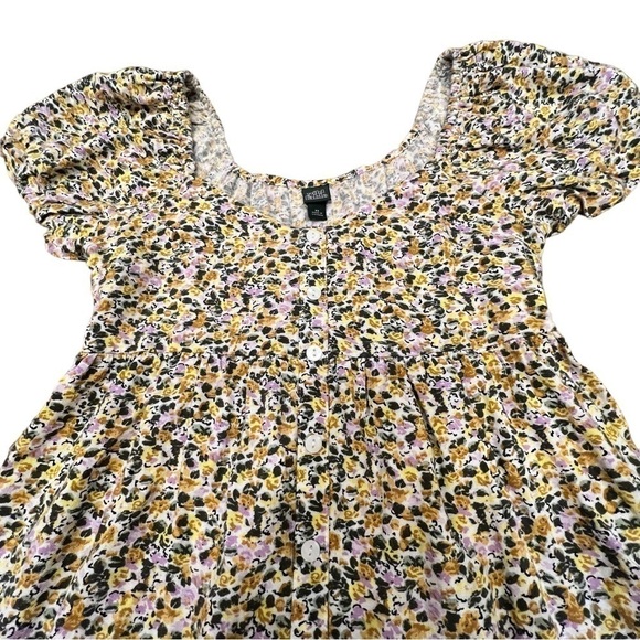 Wild Fable Small Puffy Sleeve Mini Floral Sundress Yellow Pink Faux Buttons, XS - Picture 16 of 16